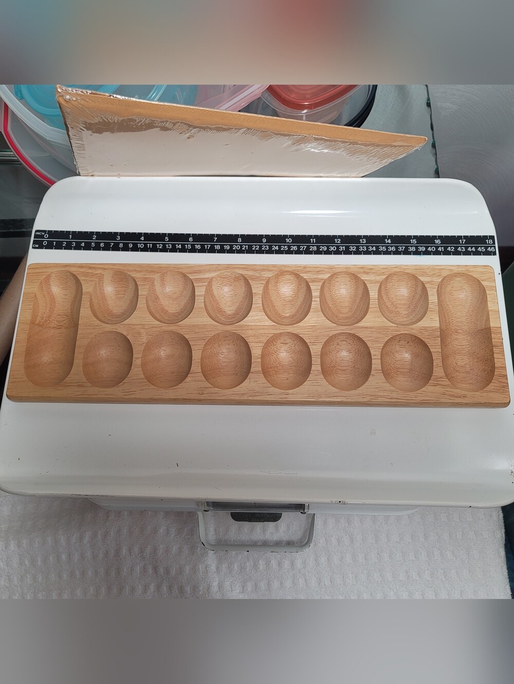 Vintage Wooden Mancala Game Board - Natural Wood.